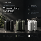 VORAIR Flow in black, green and white, lined up on a dark surface